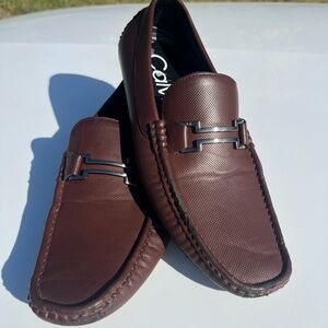 Men's Brown Slip-On Driving Loafers with Metal Bit